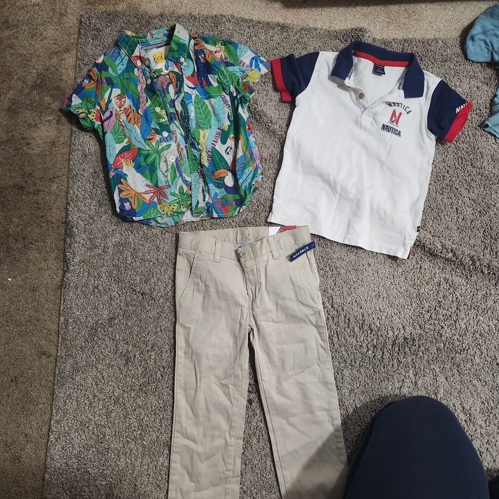 Boden Kids Colorful Jungle Print Button Down Shirt